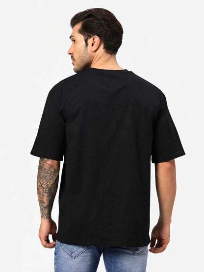 Men's Black Graphic Printed Oversize T-Shirt - URBANICE