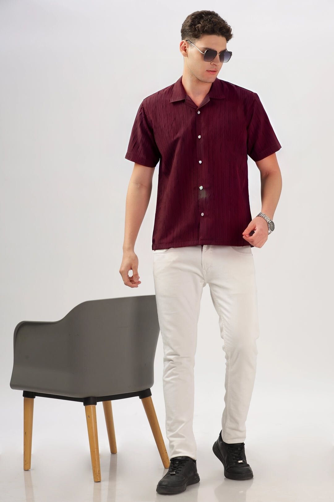 Men's Maroon Half Sleeve Light Weight Texture Shirt