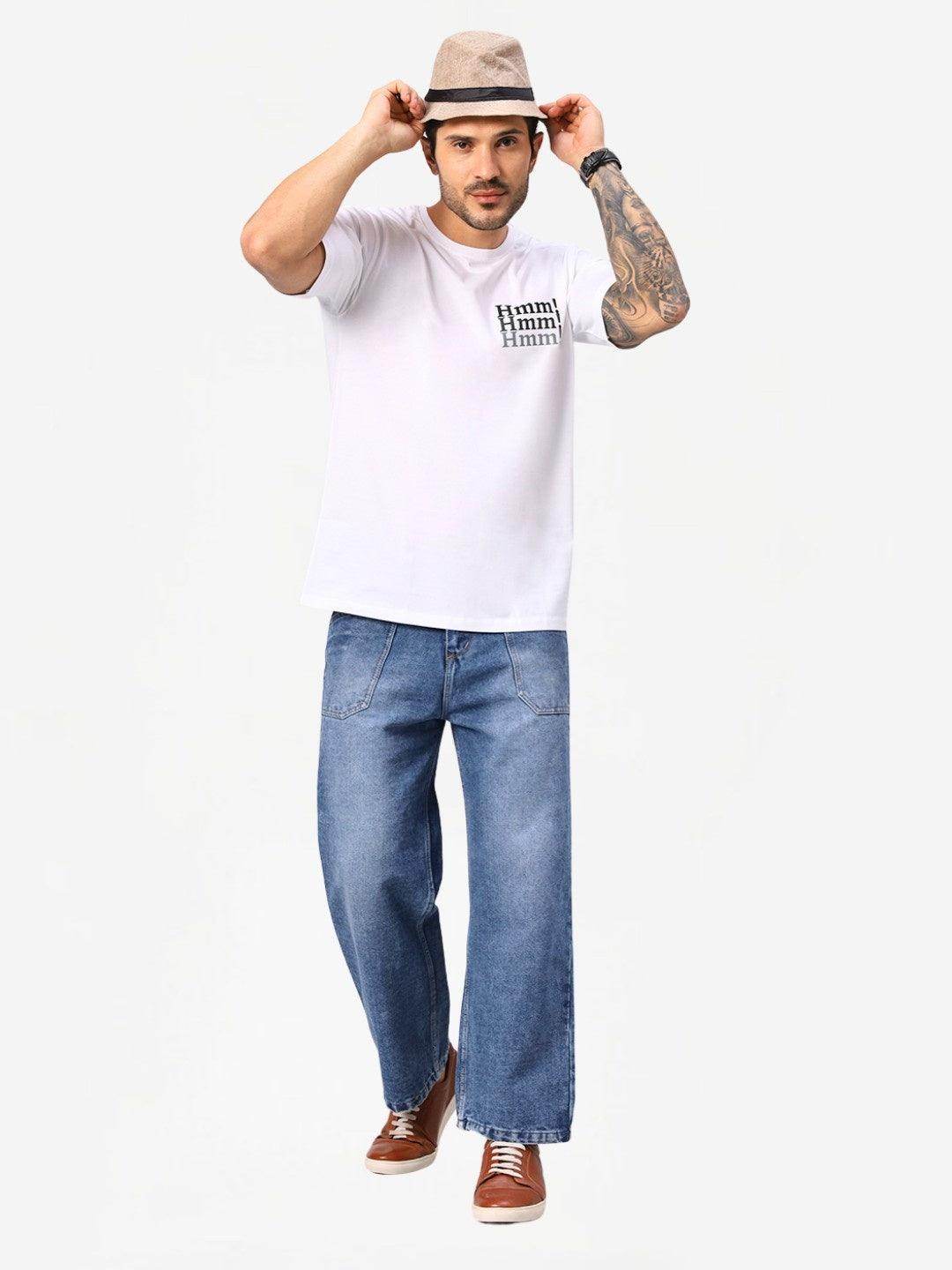 Men's White Typography Printed Oversize T-Shirt - URBANICE