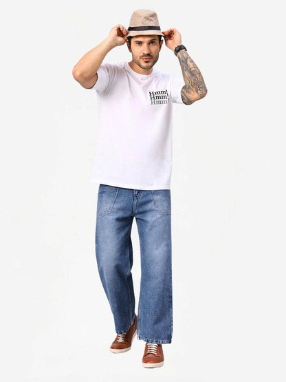 Men's White Typography Printed Oversize T-Shirt - URBANICE
