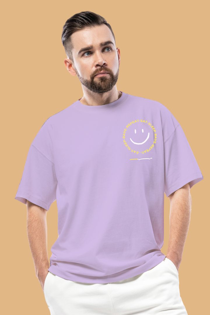 MEN'S URBANICE LAVENDER POSITIVE EMOJI OVERSIZE TSHIRT FRONT DESIGN 