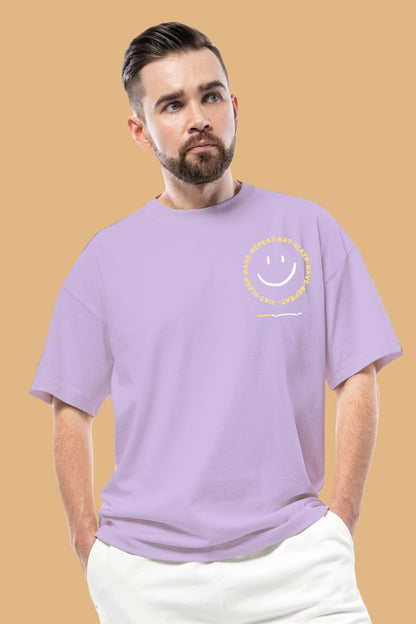 MEN'S URBANICE LAVENDER POSITIVE EMOJI OVERSIZE TSHIRT FRONT DESIGN 