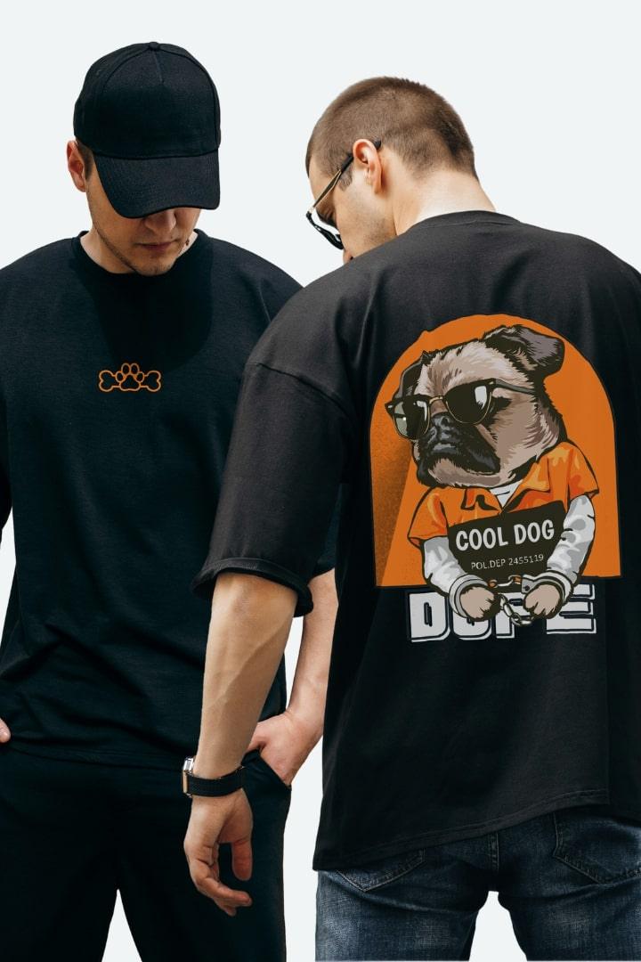 Urbanice Men's Dope Dog Front And Back Graphic Printed Oversize Tshirt