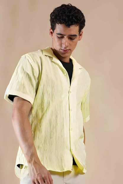 Men's Yeellow Half Sleeve Light Weight Texture Shirt