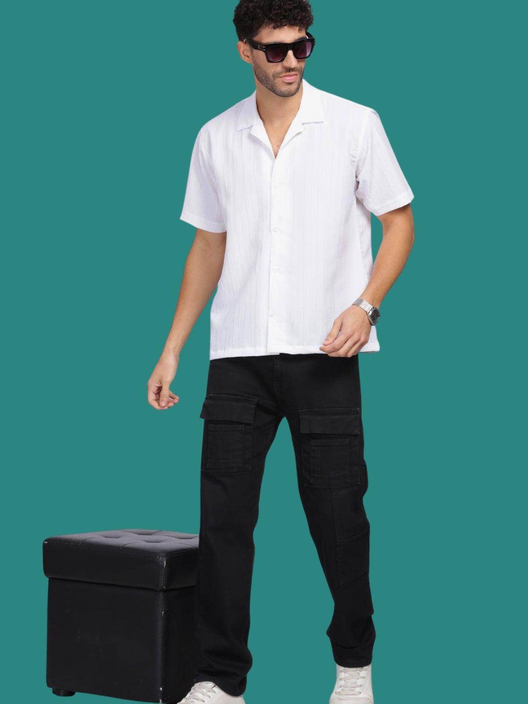 Men's White Half Sleeve Light Weight Texture Shirt - URBANICE