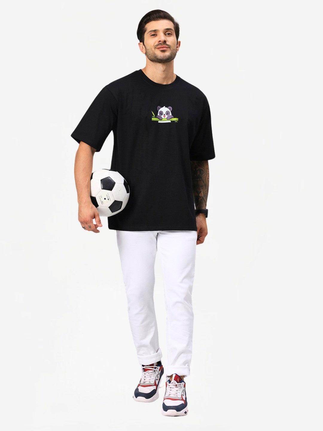 Men's Black Panda Graphic Printed Oversized T-Shirt - URBANICE