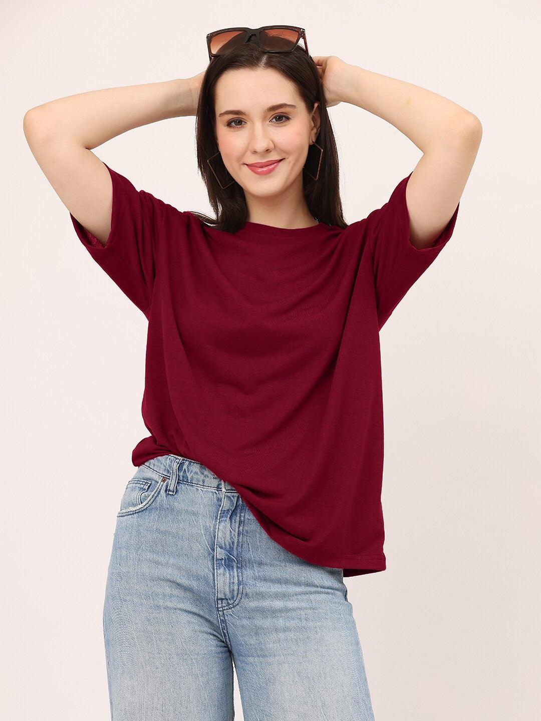 Basic Redwine Oversize Women T-shirt-URBANICE