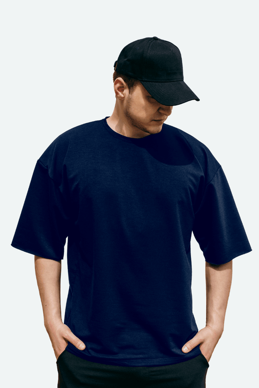 Basic Navy Blue Oversize Men T-shirt-URBANICE