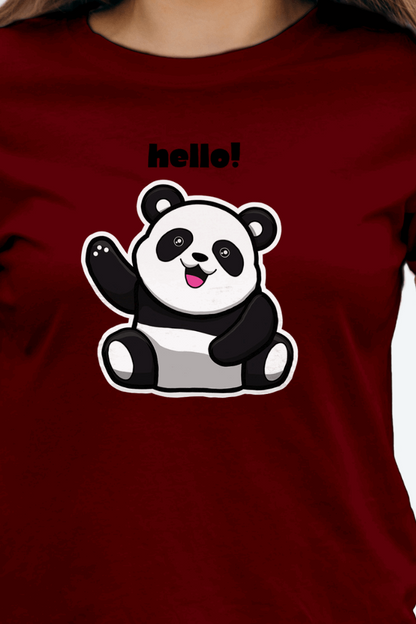 Women Regular Hello Panda Graphic Printed Tshirt