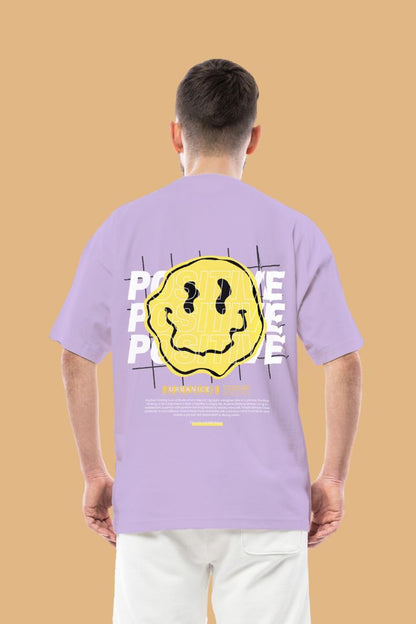 MEN'S URBANICE LAVENDER POSITIVE EMOJI OVERSIZE TSHIRT BACK DESIGN 