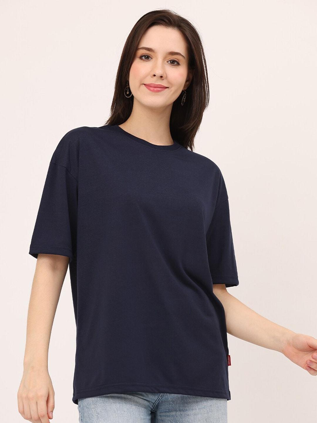 Basic Navy Blue Oversize Women T-shirt-URBANICE