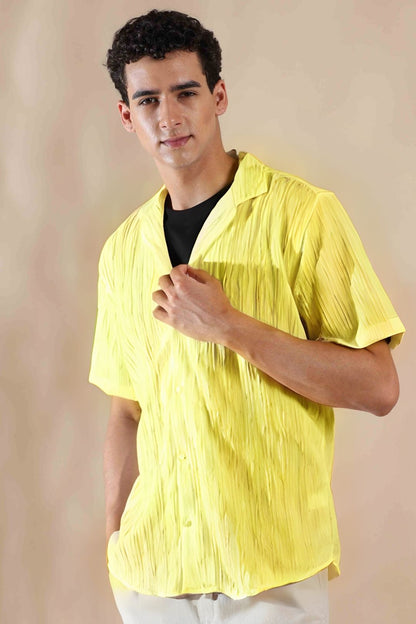 Men's Yeellow Half Sleeve Light Weight Texture Shirt