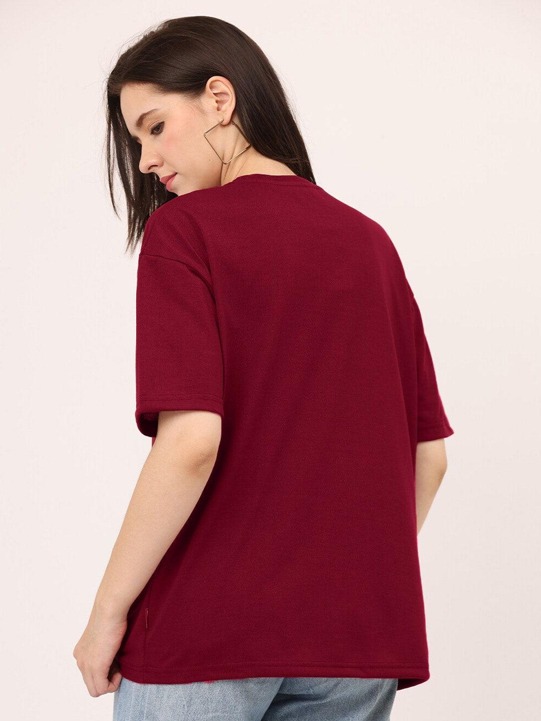 Basic Redwine Oversize Women T-shirt - URBANICE