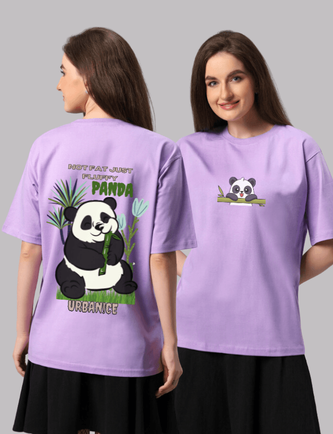 Women Eating Panda Graphic Printed Oversize T-shirt - URBANICE