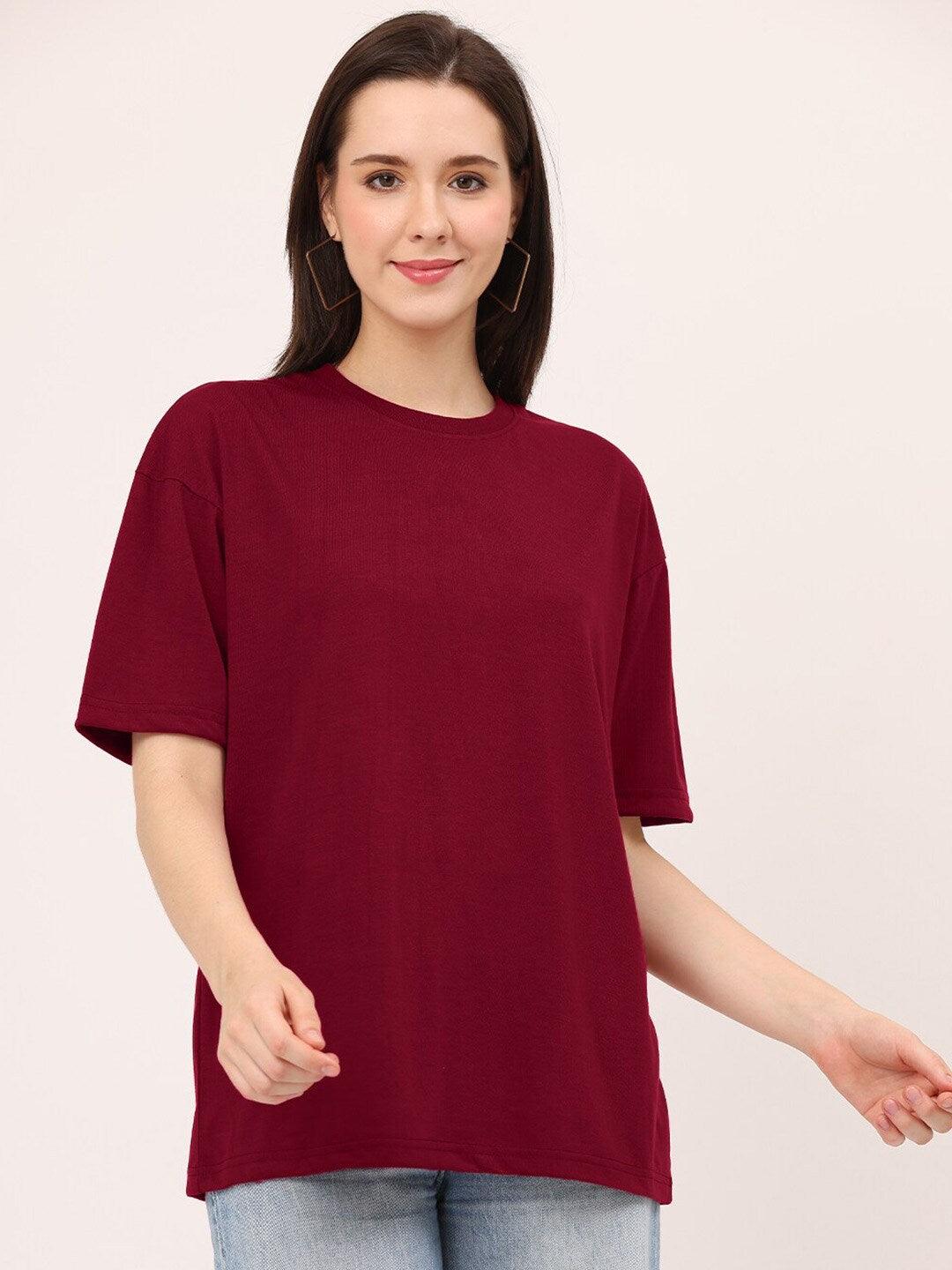 Basic Redwine Oversize Women T-shirt-URBANICE