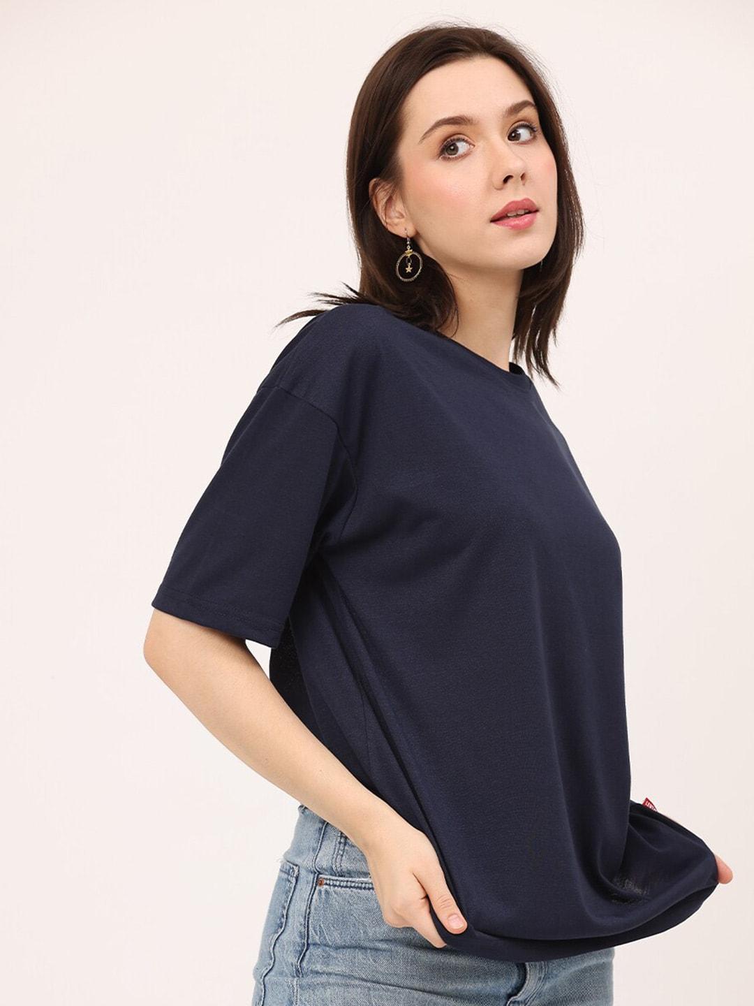 Basic Navy Blue Oversize Women T-shirt-URBANICE