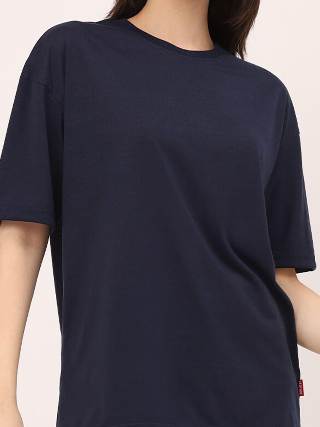 Basic Navy Blue Oversize Women T-shirt-URBANICE