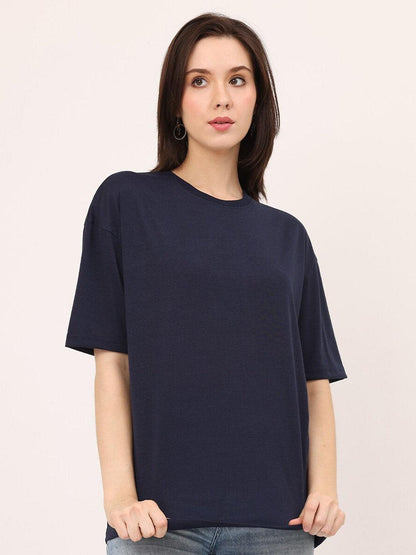 Basic Navy Blue Oversize Women T-shirt-URBANICE