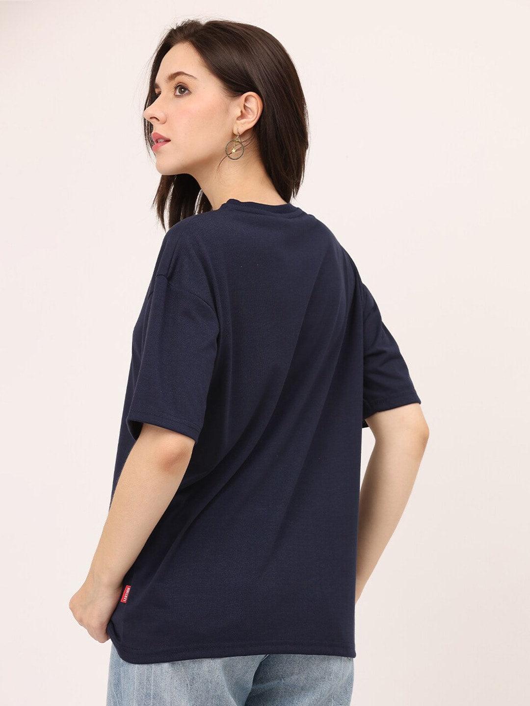 Basic Navy Blue Oversize Women T-shirt-URBANICE