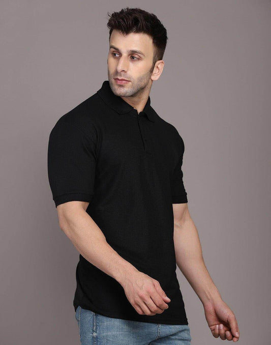 Men's Black Matty Polyster Polo T-shirt - URBANICE