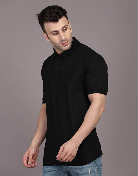 Men's Black Matty Polyster Polo T-shirt - URBANICE