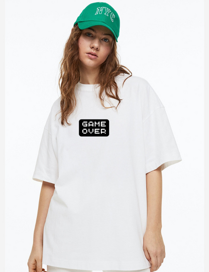 Women White Game Over Graphic Printed Oversize T-shirt