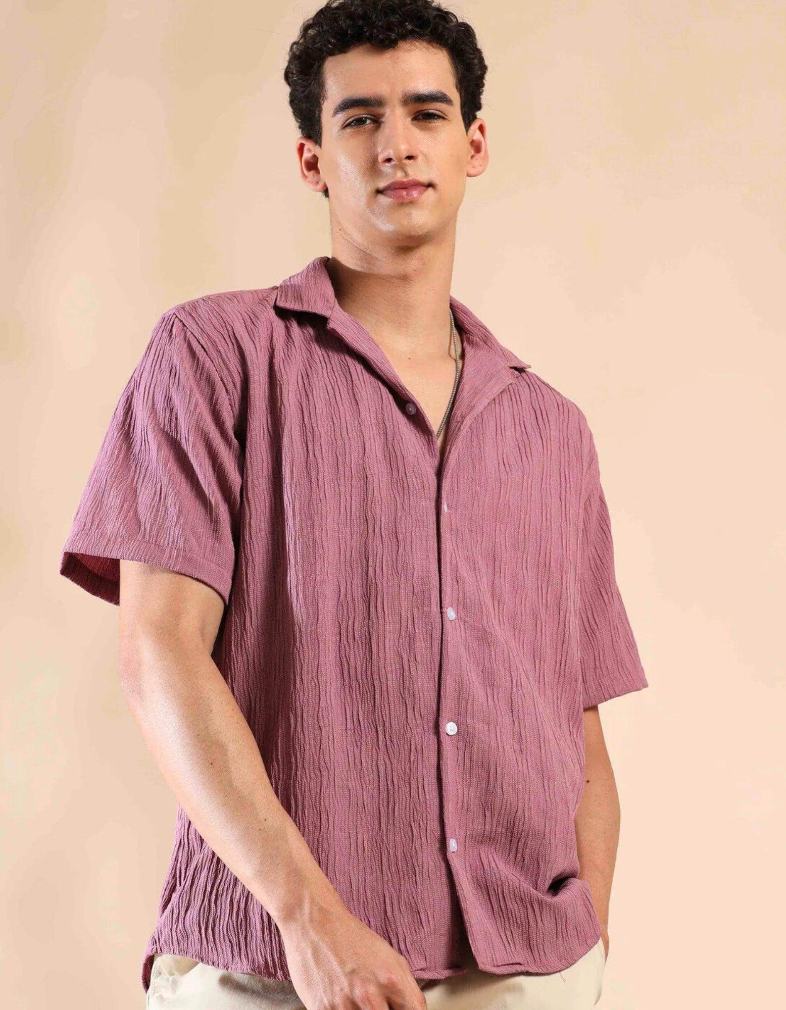 Men's Pale Pink Half Sleeve Light Weight Texture Shirt - URBANICE