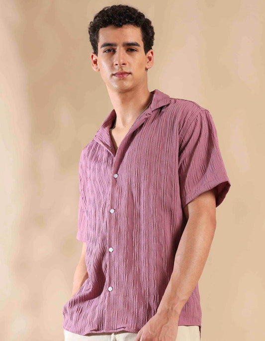 Men's Pale Pink Half Sleeve Light Weight Texture Shirt - URBANICE