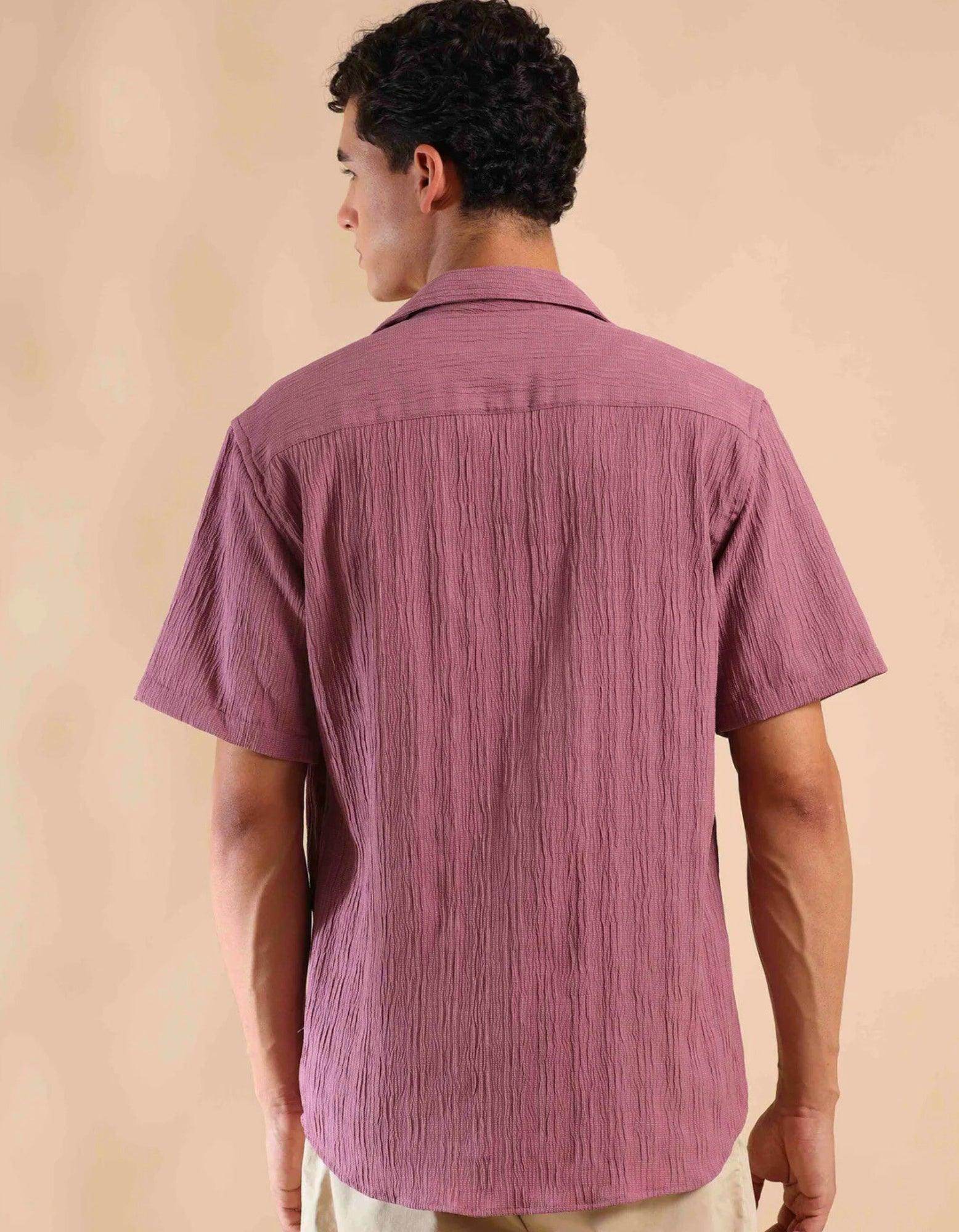 Men's Pale Pink Half Sleeve Light Weight Texture Shirt - URBANICE