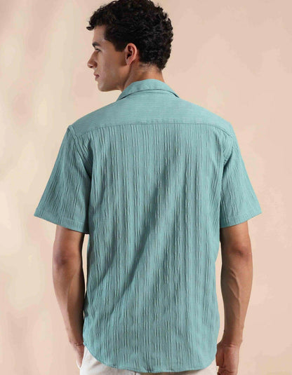 Men's Green Half Sleeve Light Weight Texture Shirt - URBANICE