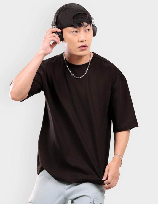 Men's Solid Black Oversized T-Shirt - URBANICE